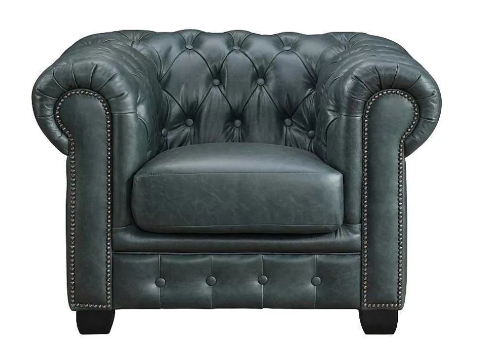 LINEA Sofá Poltrona Chesterfield Brenton 100% Pele De Bufalo Superior Cor Verde-Acinzentado* Poltrona Em Pele