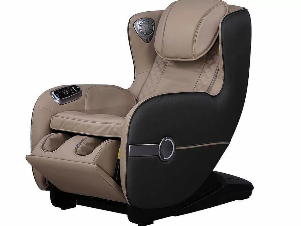 Vente-unique Poltrona De Massagem Em Pele Sintética Bege Com Leds E Sistema De Gravidade Zero - Opcao Bluetooth - Kasou* Poltrona Em Pele Sintética