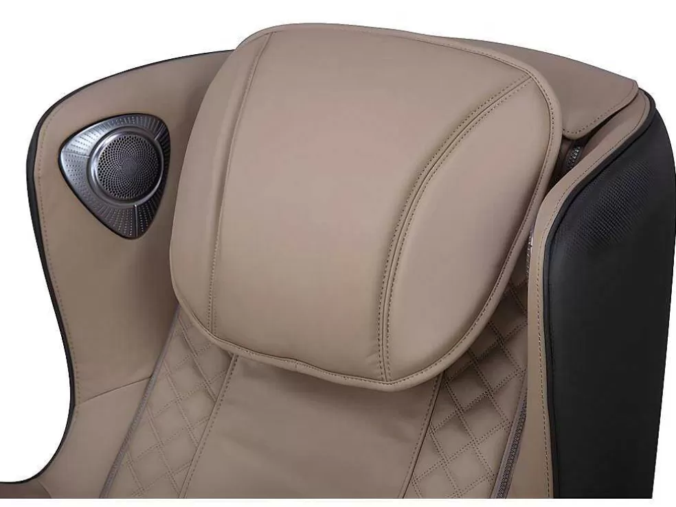 Vente-unique Poltrona De Massagem Em Pele Sintética Bege Com Leds E Sistema De Gravidade Zero - Opcao Bluetooth - Kasou* Poltrona Em Pele Sintética