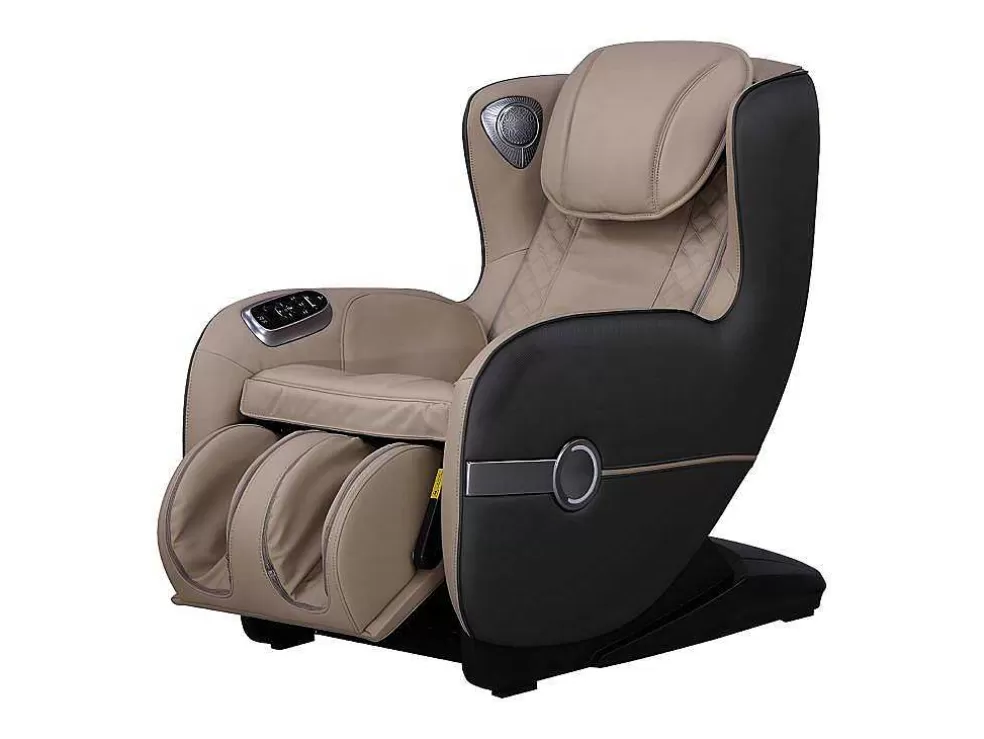 Vente-unique Poltrona De Massagem Em Pele Sintética Bege Com Leds E Sistema De Gravidade Zero - Opcao Bluetooth - Kasou* Poltrona Em Pele Sintética