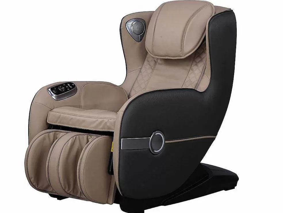 Vente-unique Poltrona De Massagem Em Pele Sintética Bege Com Leds E Sistema De Gravidade Zero - Opcao Bluetooth - Kasou* Poltrona Em Pele Sintética