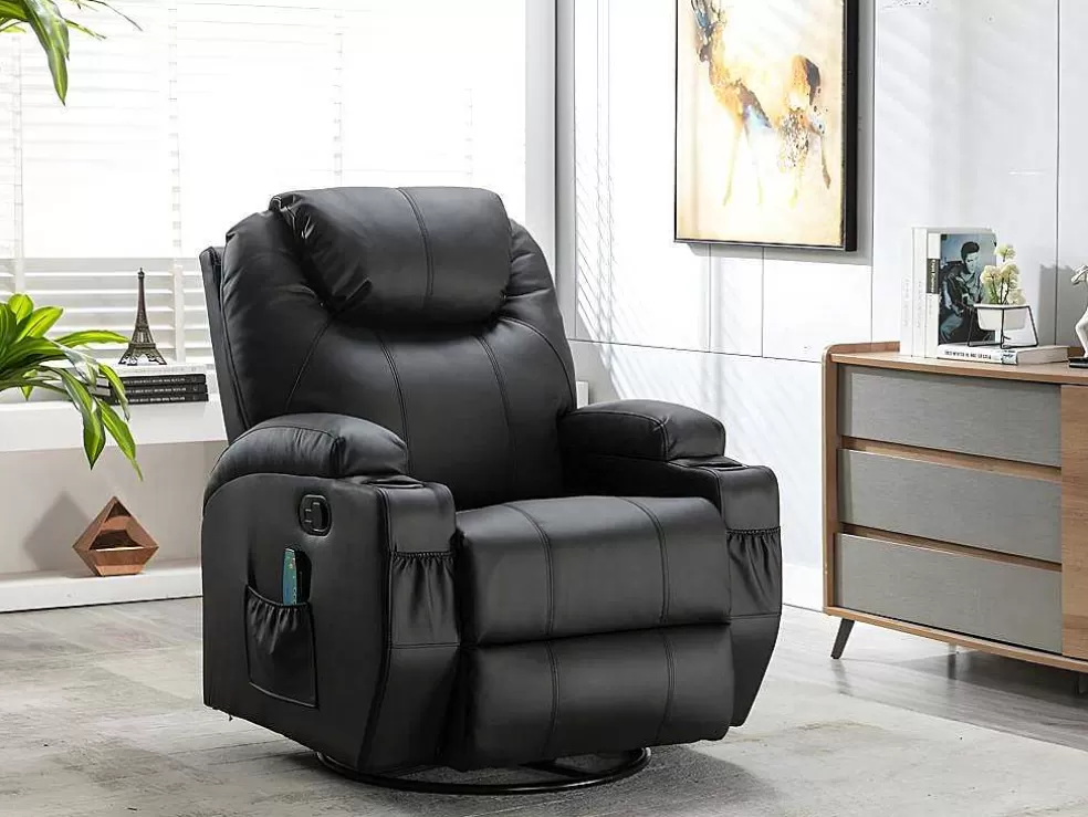 Vente-unique Poltrona De Massagens Em Pele Sintética Cor Preto - Silvano* Promoções Sofás & Poltronas