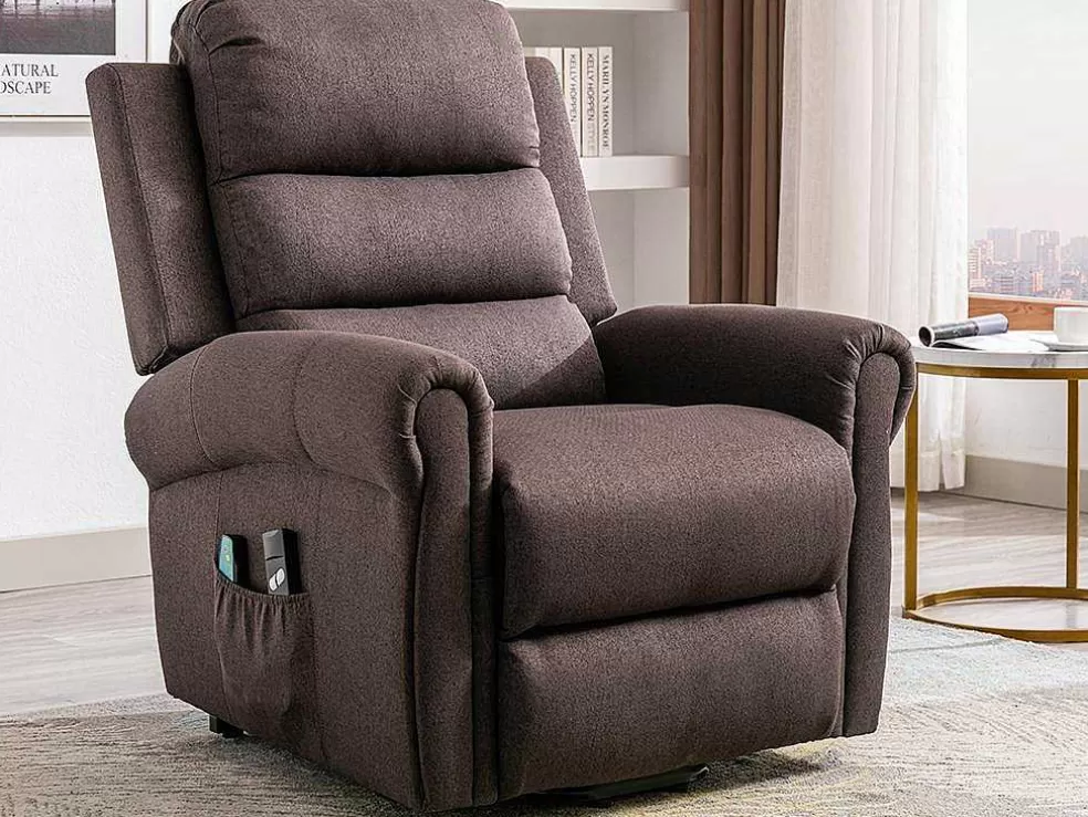 Vente-unique Poltrona De Massagens Em Tecido Com Elevador Eletrico Cor Castanho - Lovari* Cadeirão De Massagem