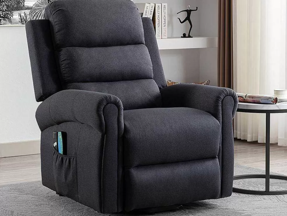 Vente-unique Poltrona De Massagens Em Tecido Com Elevador Eletrico Cor Cinza Antracite - Lovari* Cadeirão De Massagem