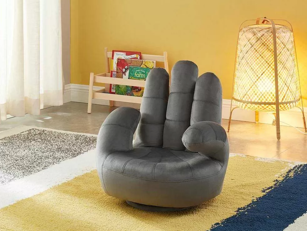 Vente-unique Poltrona Efeito Mão Giratoria Para Criança Em Veludo Antracite - Catchy* Poltrona Em Forma De Mão