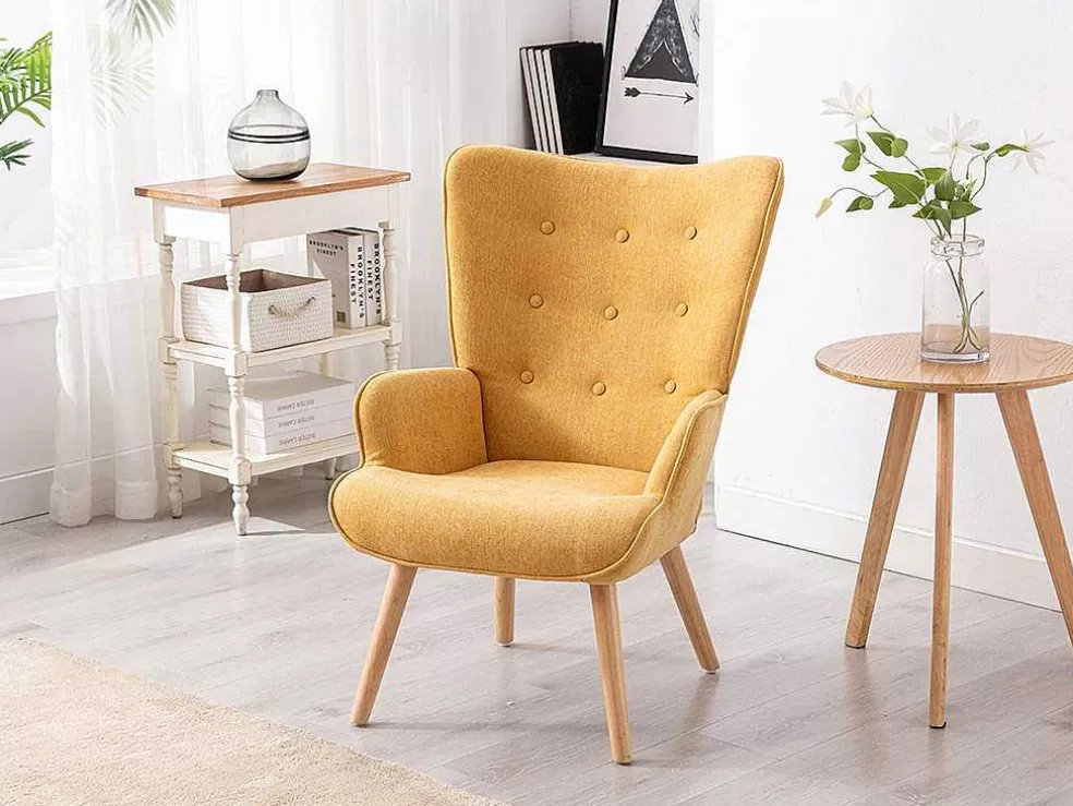 Vente-unique Poltrona Em Tecido Cor Amarelo Mostarda - Vately* Poltrona Em Tecido