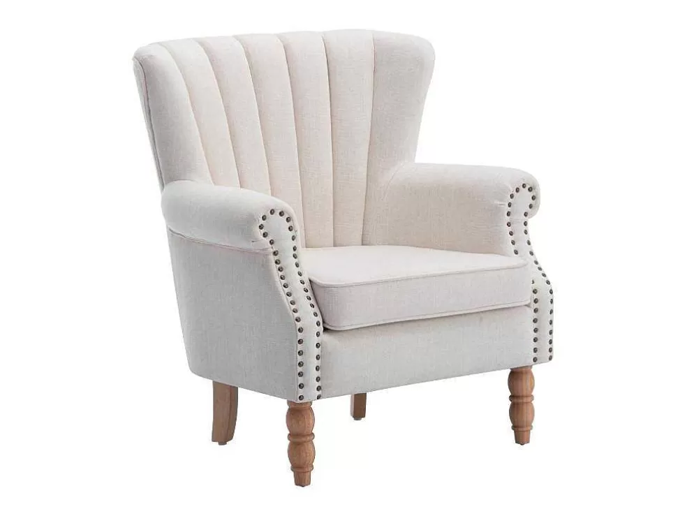 Vente-unique Poltrona Em Tecido Cor Creme Acabamento Canelado - Batoumi* Poltrona Em Tecido