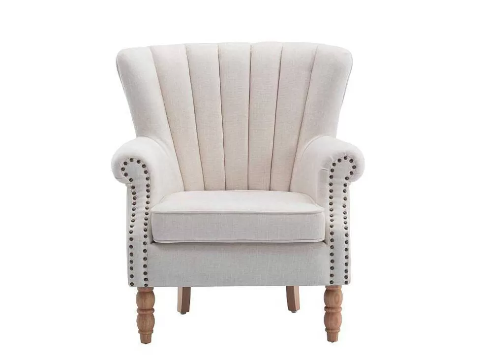 Vente-unique Poltrona Em Tecido Cor Creme Acabamento Canelado - Batoumi* Poltrona Em Tecido