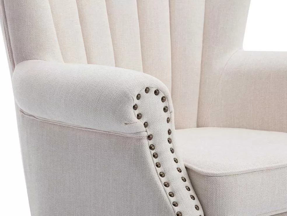 Vente-unique Poltrona Em Tecido Cor Creme Acabamento Canelado - Batoumi* Poltrona Em Tecido