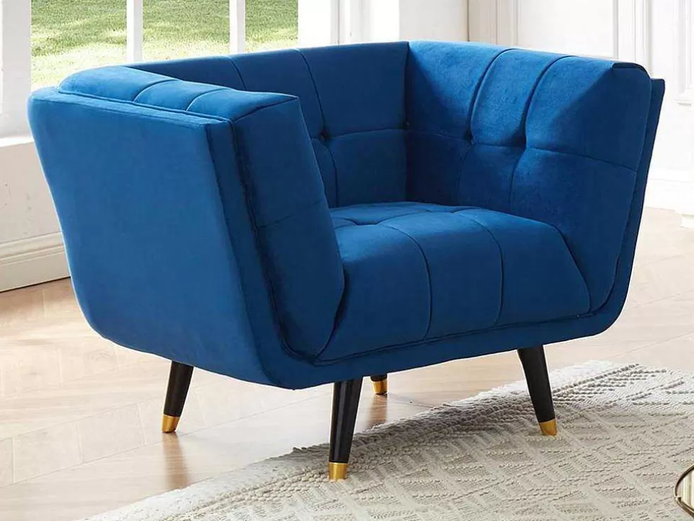 Vente-unique Poltrona Em Veludo Cor Azul-Escuro - Samantha Ii* Poltrona Em Veludo