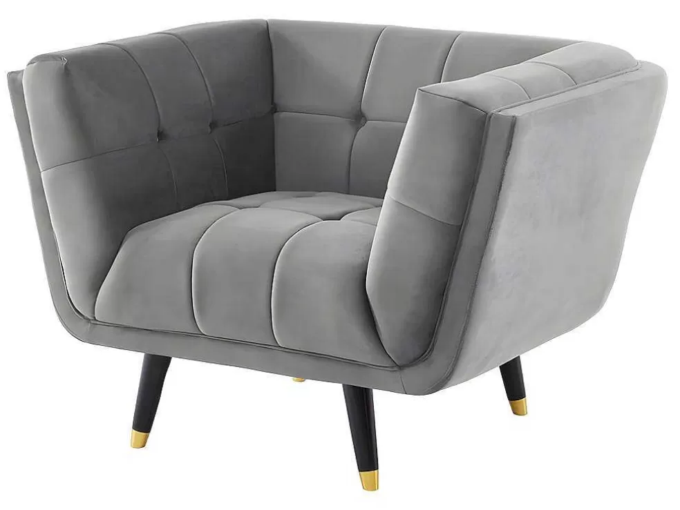 Vente-unique Poltrona Em Veludo Cor Cinza - Samantha Ii* Poltrona Em Tecido