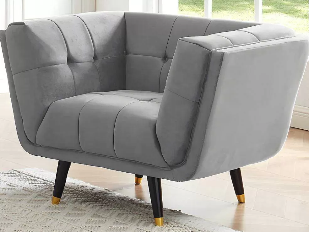 Vente-unique Poltrona Em Veludo Cor Cinza - Samantha Ii* Poltrona Em Tecido
