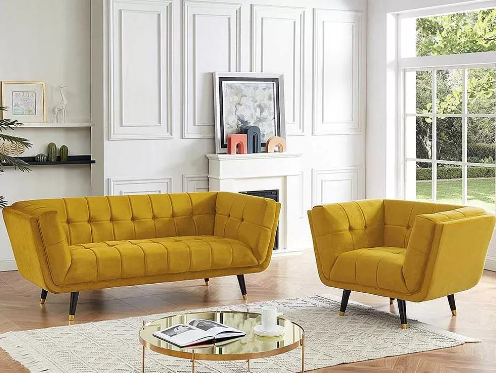 Vente-unique Poltrona Em Veludo Cor Ocre - Samantha Ii* Poltrona Em Veludo
