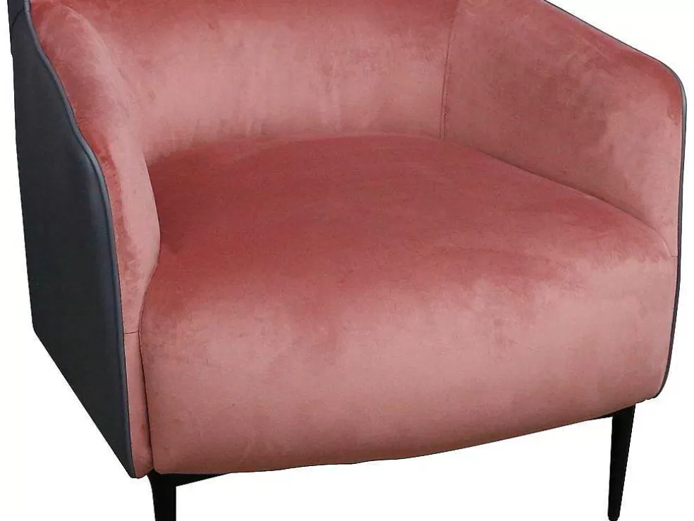 Vente-unique Poltrona Em Veludo Cor-De-Rosa E Estrutura Antracite - Mendocino* Poltrona Em Veludo