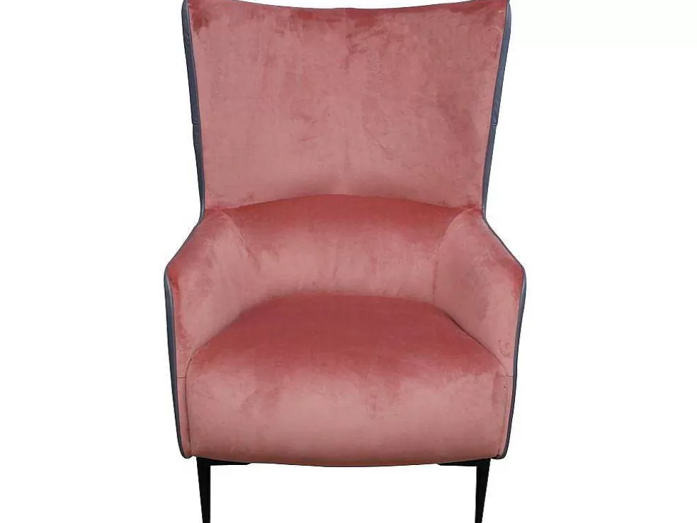Vente-unique Poltrona Em Veludo Cor-De-Rosa E Estrutura Antracite - Mendocino* Poltrona Em Veludo