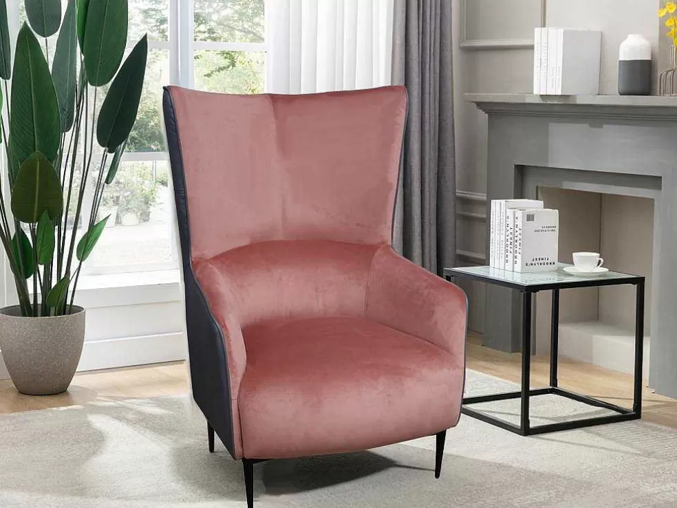 Vente-unique Poltrona Em Veludo Cor-De-Rosa E Estrutura Antracite - Mendocino* Poltrona Em Veludo