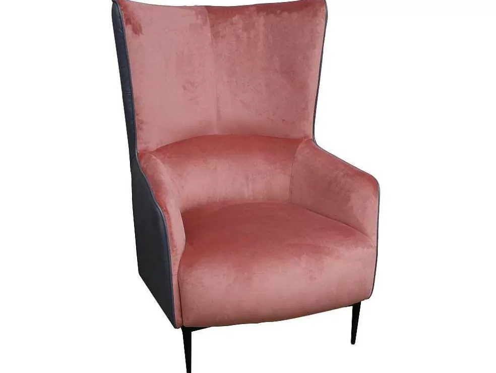 Vente-unique Poltrona Em Veludo Cor-De-Rosa E Estrutura Antracite - Mendocino* Poltrona Em Veludo