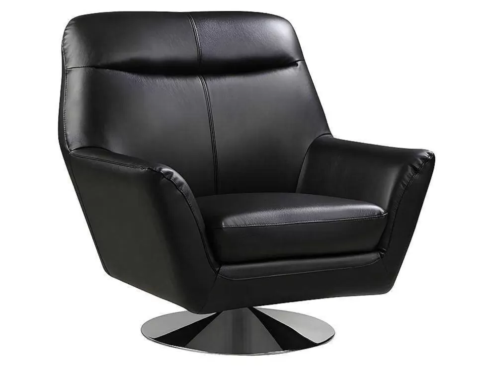 Vente-unique Poltrona Giratoria Em Pele De Bufalo Cor Preto - Ithaque* Poltrona Em Pele