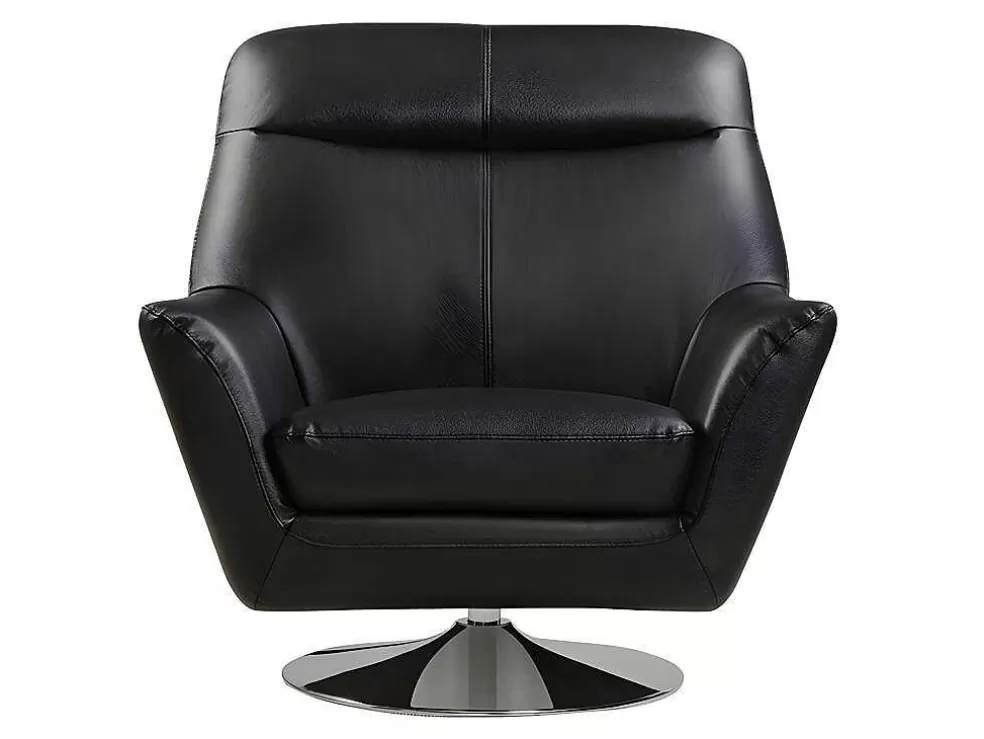 Vente-unique Poltrona Giratoria Em Pele De Bufalo Cor Preto - Ithaque* Poltrona Em Pele