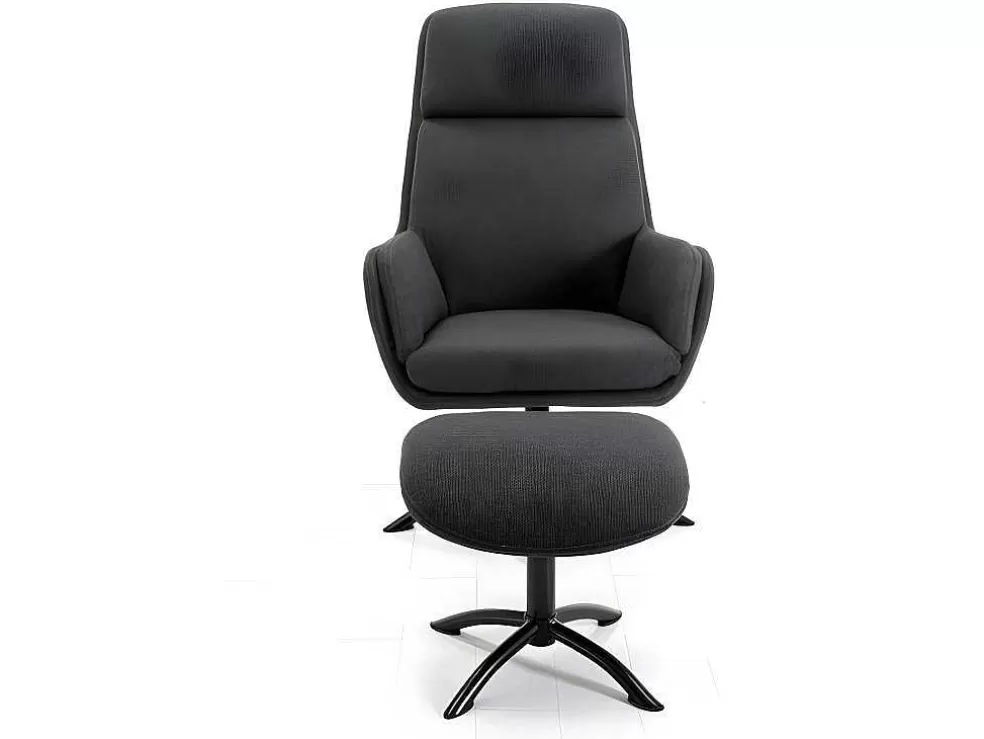 Vente-unique Poltrona Inclinavel Em Linho Com Apoio De Pés Cor Cinza-Escuro - Arbori* Cadeirão Relax