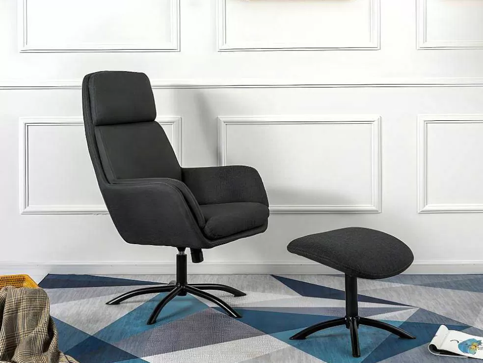 Vente-unique Poltrona Inclinavel Em Linho Com Apoio De Pés Cor Cinza-Escuro - Arbori* Cadeirão Relax