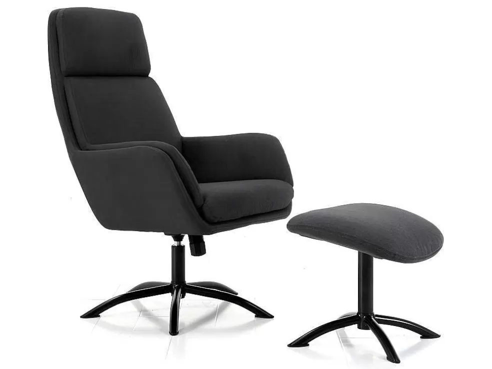 Vente-unique Poltrona Inclinavel Em Linho Com Apoio De Pés Cor Cinza-Escuro - Arbori* Cadeirão Relax
