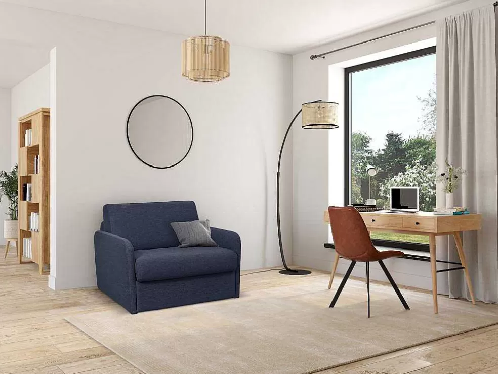 Vente-unique Poltrona Rapidamente Convertivel Em Cama De 70 Cm Em Tecido Azul - Nadoa* Poltrona Cama