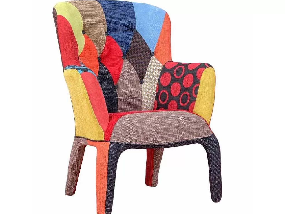Vente-unique Poltrona Vintage Estofada Em Tecido Patchwork - Capitone - Retalhos* Cadeirão Relax