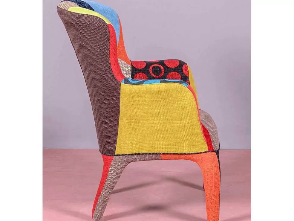 Vente-unique Poltrona Vintage Estofada Em Tecido Patchwork - Capitone - Retalhos* Cadeirão Relax