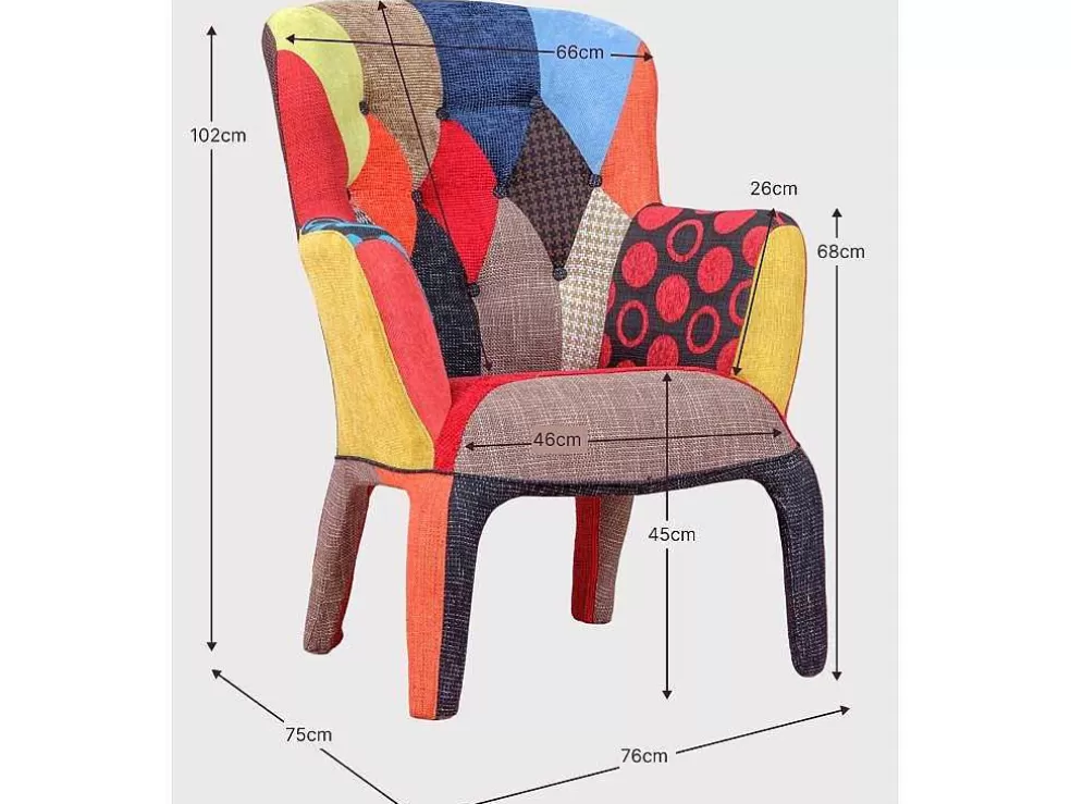 Vente-unique Poltrona Vintage Estofada Em Tecido Patchwork - Capitone - Retalhos* Cadeirão Relax