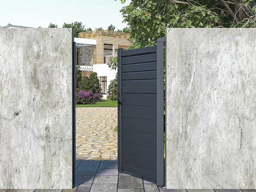 EXPERTLAND Porta De Batente Em Aluminio Estilo Persiana De C103 X A166 Cm Cor Antracite - Viazo* Porta E Portão