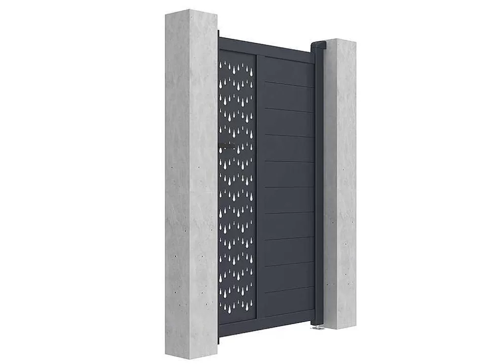 EXPERTLAND Porta De Batente Em Aluminio Semiperfurado Com Motivos De C103 X A181 Cm Cor Antracite - Gregor* Porta E Portão