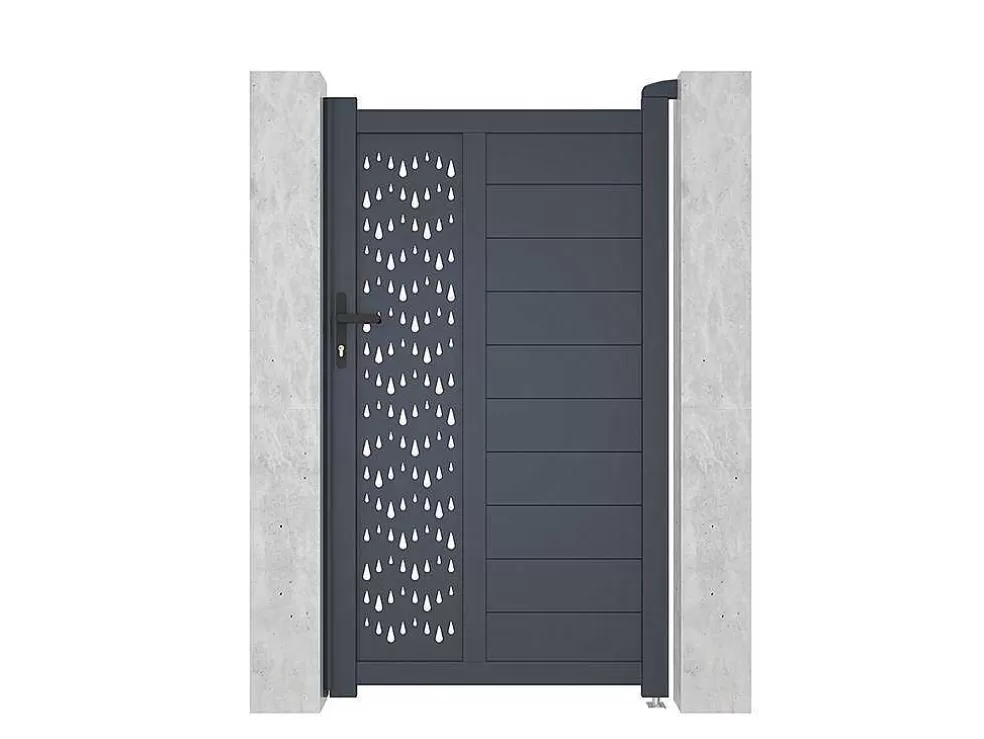 EXPERTLAND Porta De Batente Em Aluminio Semiperfurado Com Motivos De C103 X A181 Cm Cor Antracite - Gregor* Porta E Portão