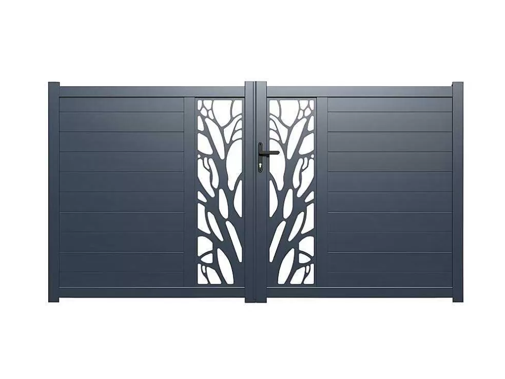 EXPERTLAND Porta De Batente Em Aluminio Semiperfurado Com Motivos De L100 X A164 Cm Cor Antracite - Labrit Ii* Porta E Portão