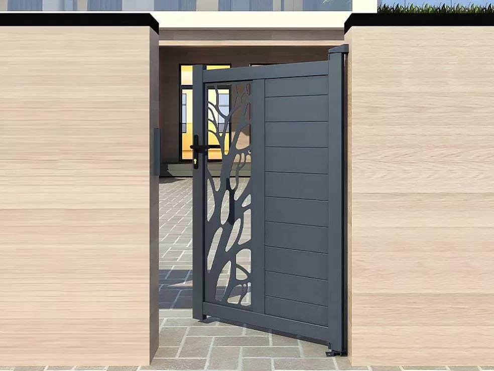 EXPERTLAND Porta De Batente Em Aluminio Semiperfurado Com Motivos De L100 X A164 Cm Cor Antracite - Labrit Ii* Porta E Portão