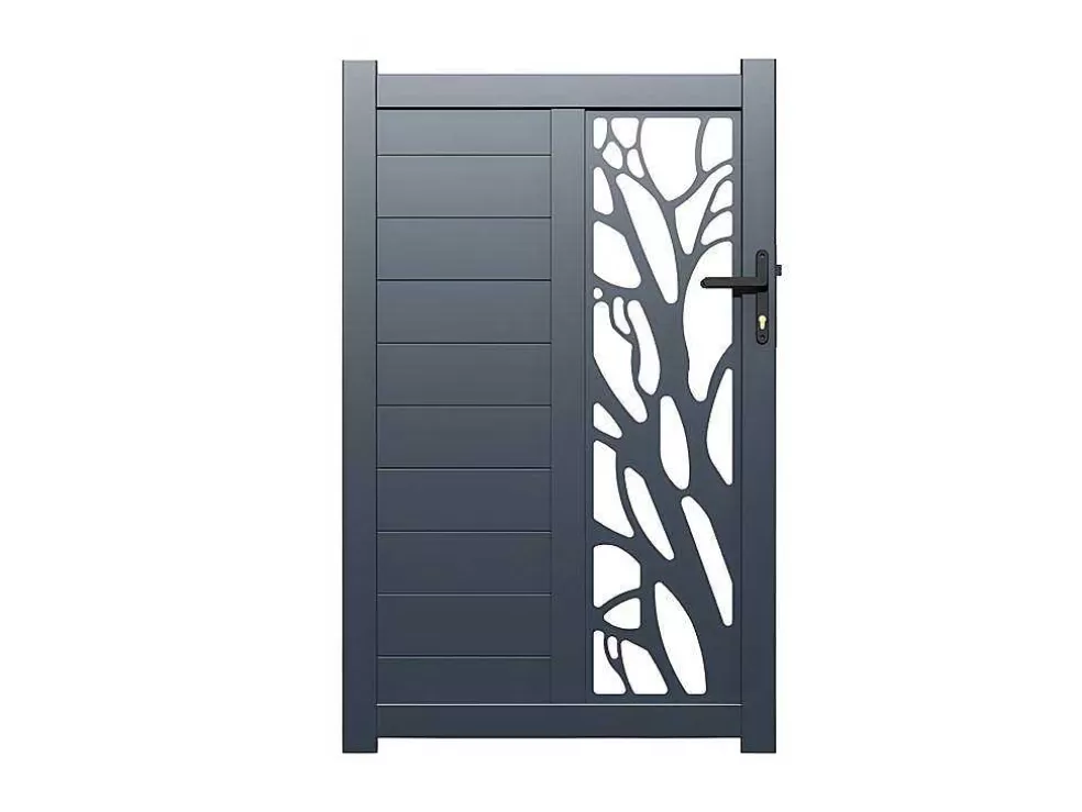 EXPERTLAND Porta De Batente Em Aluminio Semiperfurado Com Motivos De L100 X A164 Cm Cor Antracite - Labrit Ii* Porta E Portão