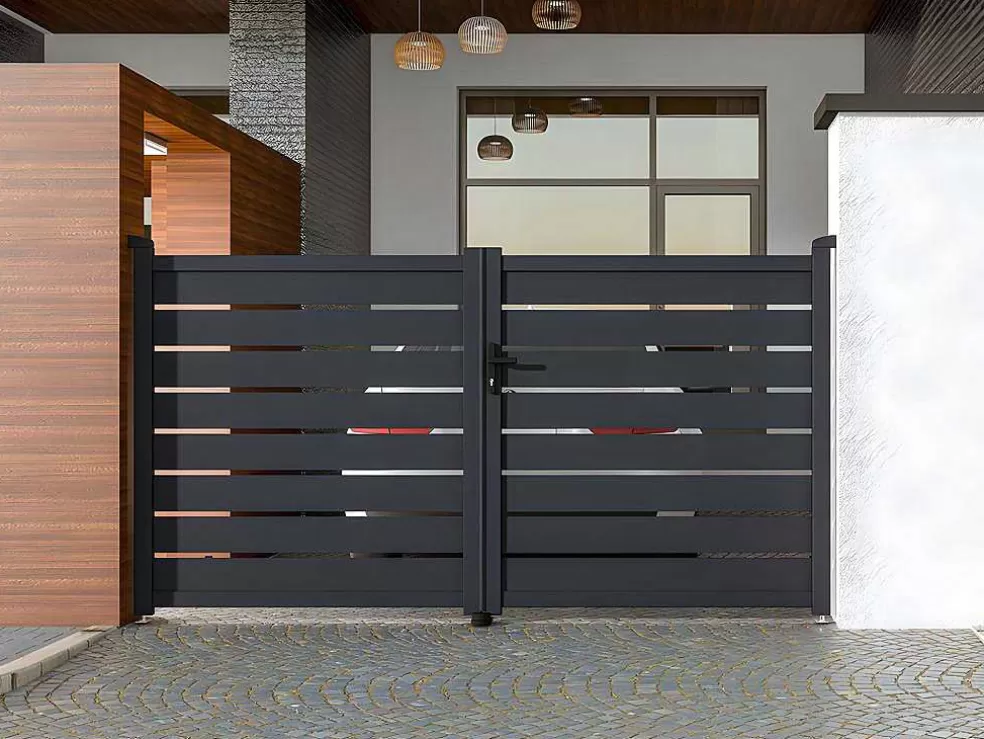 EXPERTLAND Porta De Batente Perfurada Antracite Em Aluminio De C100 X A176 Cm - Primo* Porta E Portão