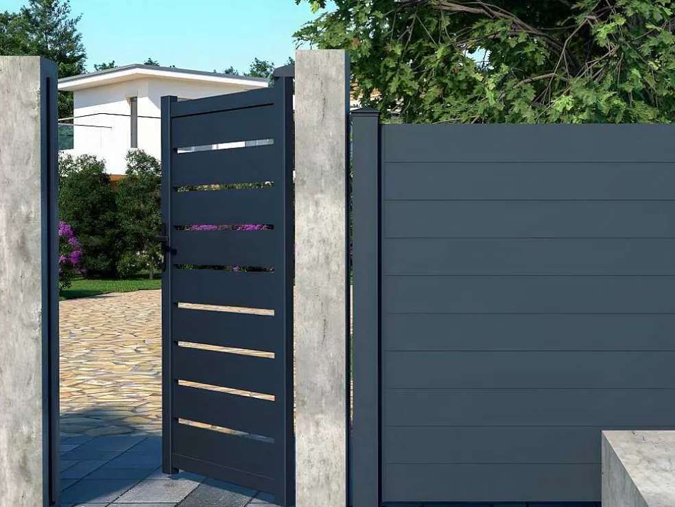 EXPERTLAND Porta De Batente Perfurada Antracite Em Aluminio De C100 X A176 Cm - Primo* Porta E Portão