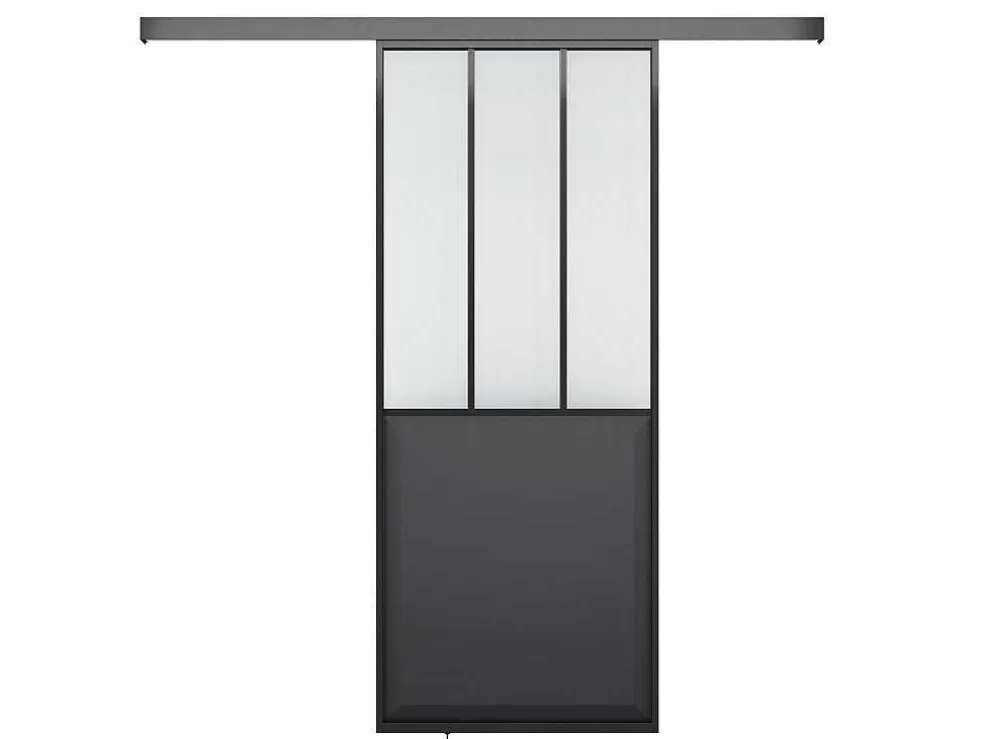 Vente-unique Porta De Correr Atelier Em Aplique Preto E Vidro Temperado Fosco, A205 X L73 Cm - Artisto* Porta De Correr
