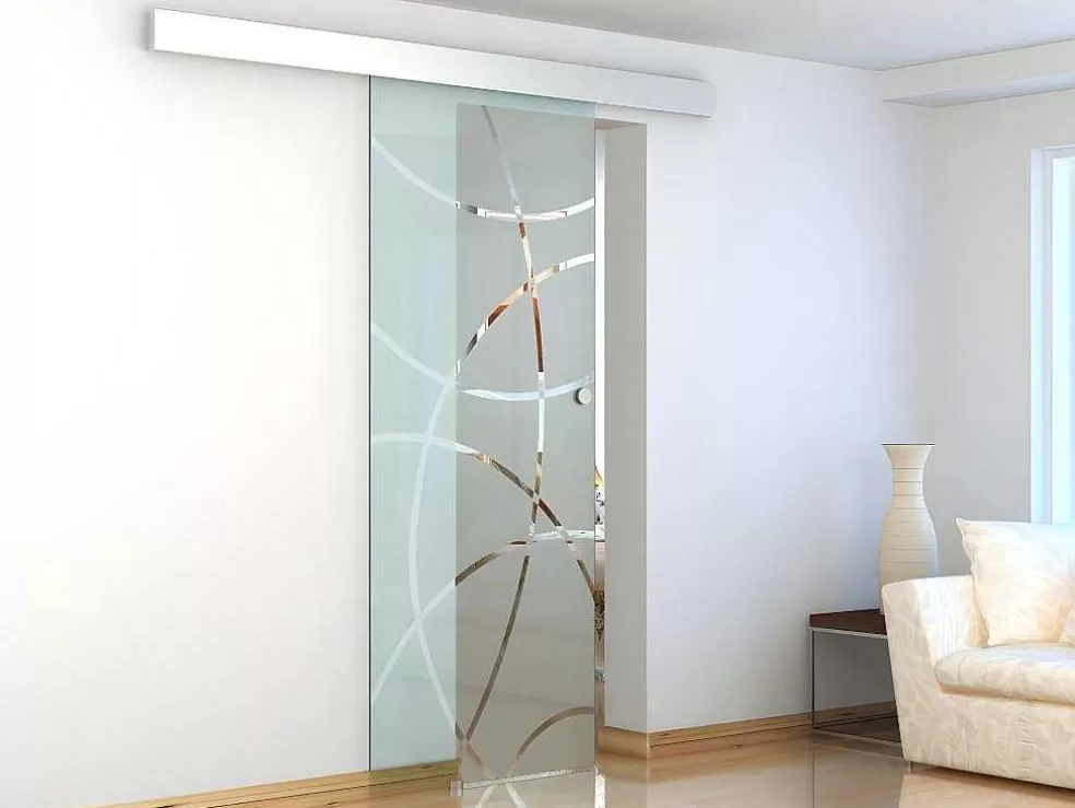 Vente-unique Porta De Correr Com Aplique Heidi - A205 X C83 Cm - Vidro Temperado* Porta De Correr