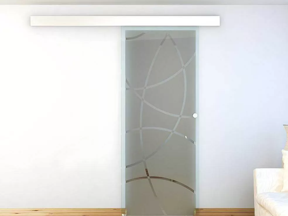 Vente-unique Porta De Correr Com Aplique Heidi - A205 X C83 Cm - Vidro Temperado* Porta De Correr