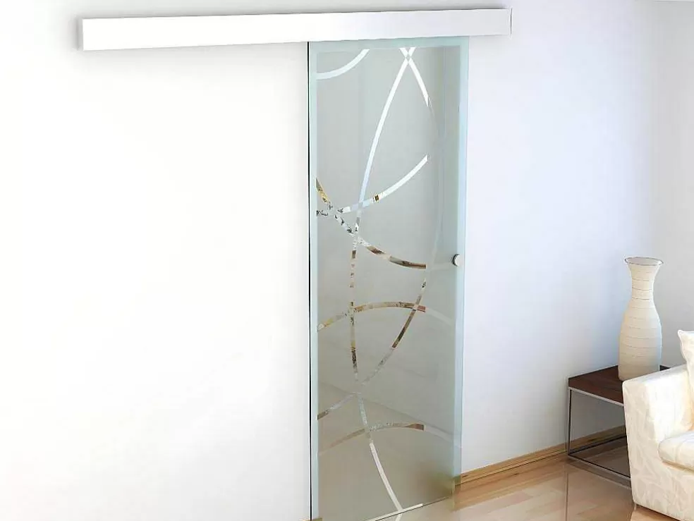 Vente-unique Porta De Correr Com Aplique Heidi - A205 X C83 Cm - Vidro Temperado* Porta De Correr
