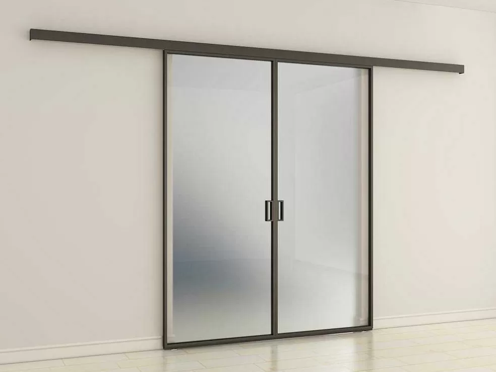 Vente-unique Porta De Correr Com Aplique Linci - A. 205 Cm X L. 83 Cm - Vidro Temperado* Porta De Correr