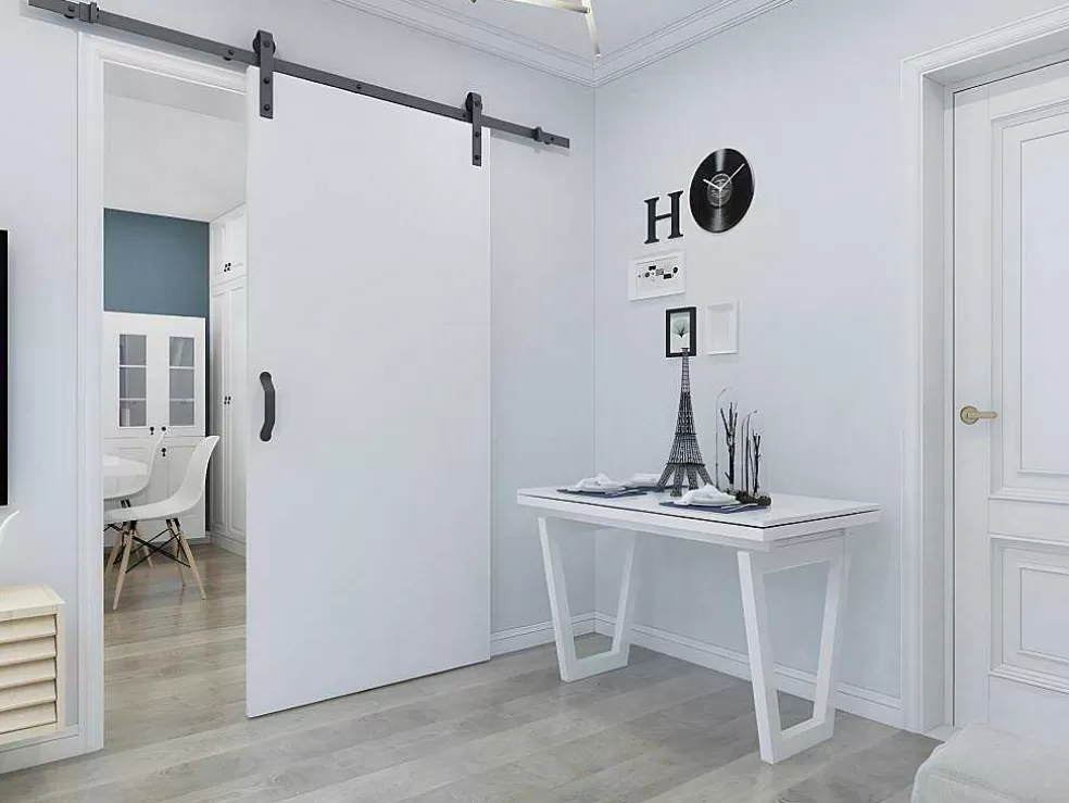 Vente-unique Porta De Correr Com Aplique Varin - A. 205 Cm X L. 83 Cm - Mdf + Pvc Branco* Porta De Correr