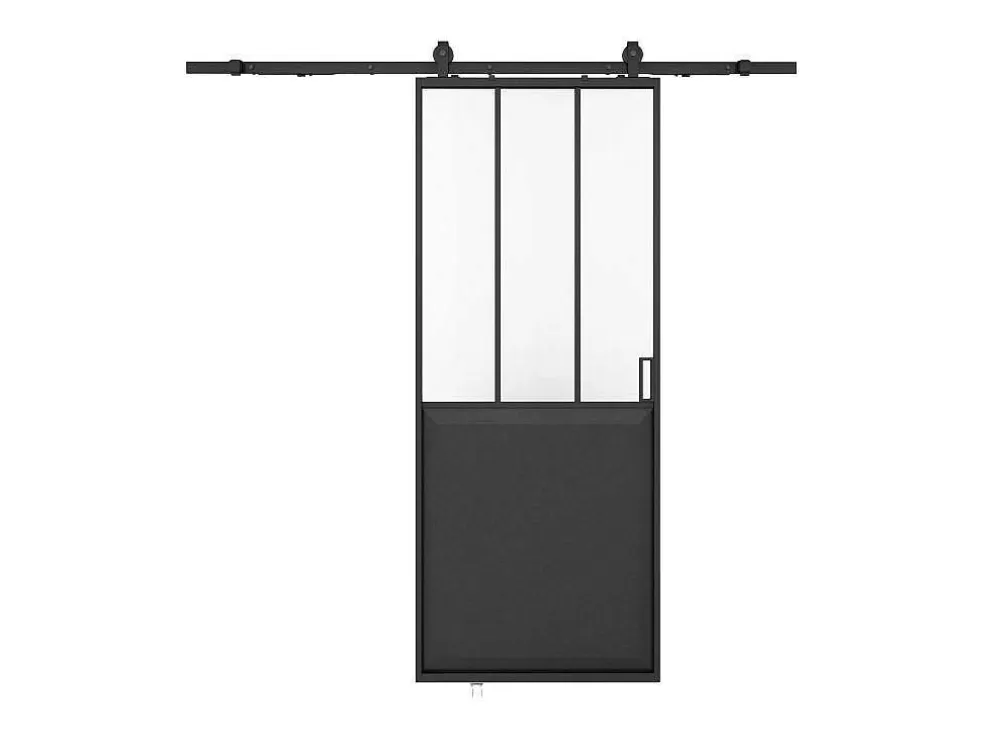 Vente-unique Porta De Correr De Atelier Com Trilho, Preto E Vidro Temperado Fosco A205 X L93 Cm - Artisto Ii* Porta De Correr