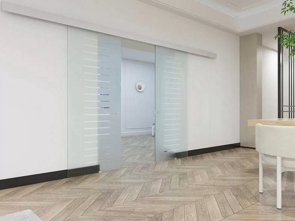 Vente-unique Porta De Correr Dupla Com Aplique - A 205 X L 83 Cm - Vidro Temperado - Astana* Porta De Correr