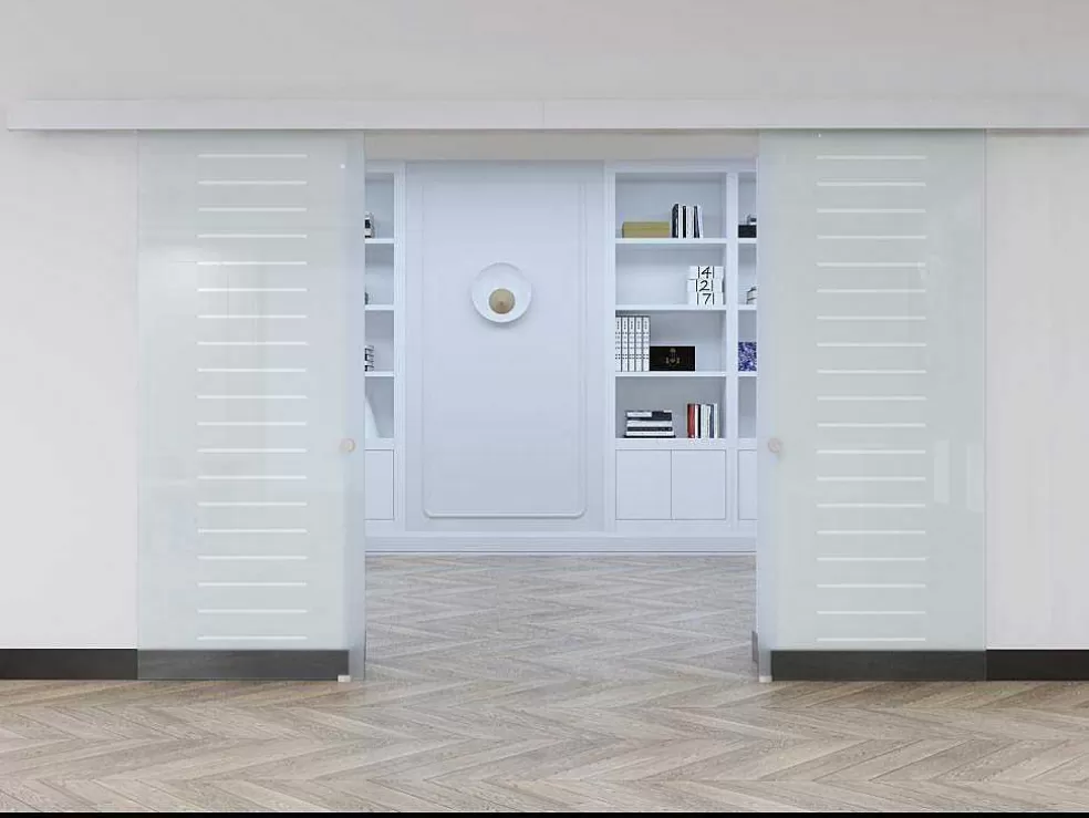 Vente-unique Porta De Correr Dupla Com Aplique - A 205 X L 83 Cm - Vidro Temperado - Astana* Porta De Correr