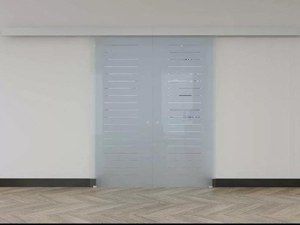 Vente-unique Porta De Correr Dupla Com Aplique - A 205 X L 83 Cm - Vidro Temperado - Astana* Porta De Correr