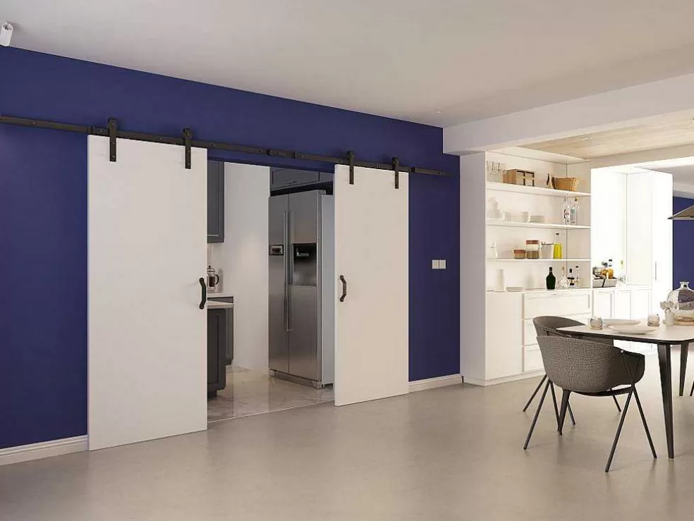 Vente-unique Porta De Correr Dupla Em Aplique, 2 X A205 X L83 Cm, Mdf E Pvc Branco - Varin* Porta De Correr