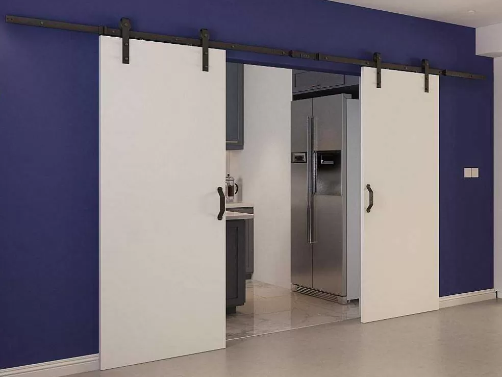 Vente-unique Porta De Correr Dupla Em Aplique, 2 X A205 X L83 Cm, Mdf E Pvc Branco - Varin* Porta De Correr